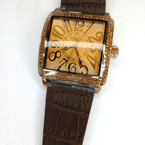 Brown Julius Watch Rhinestones Genuine Leather Straps Water Resistant - Picture 3 of 7